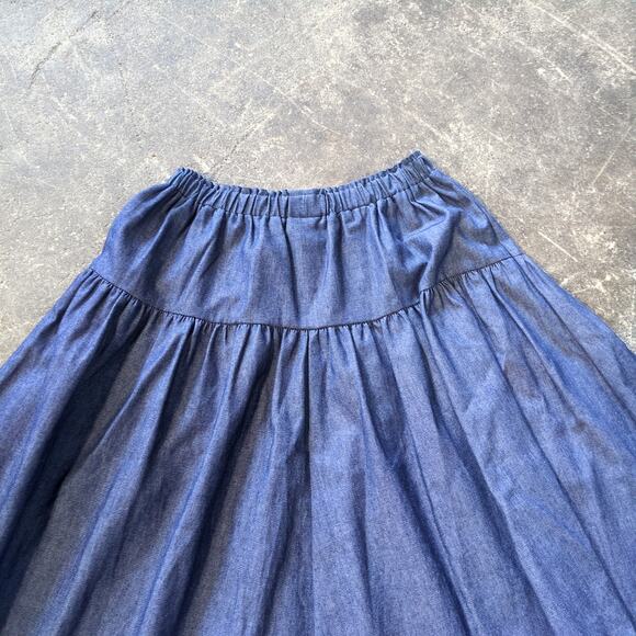 Vintage Pitchfork Denim Skirt Womens L Blue Button Front Pleated Prairie Cottage - Picture 5 of 8